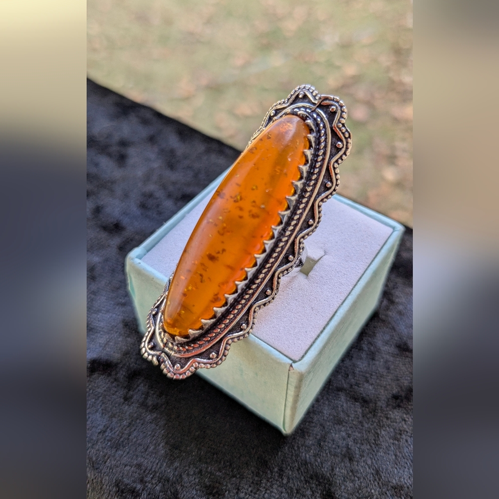 Handcrafted Ladies Golden Amber Full Finger Ring (6.25) - Picture 3 of 13